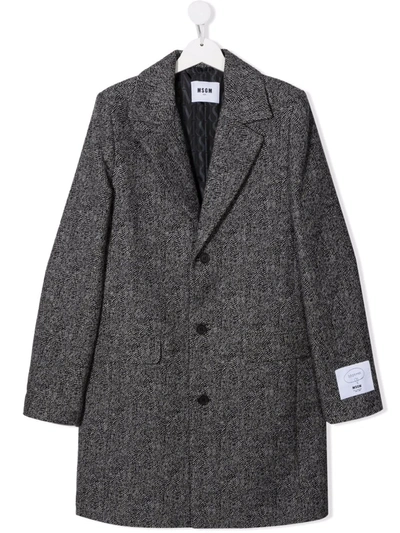 Msgm Teen Textured Single-breasted Coat In Grey