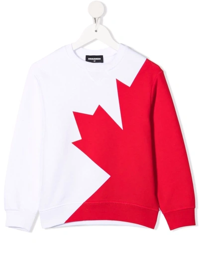 Dsquared2 Kids' Logo Maple-leaf Print Sweatshirt In White