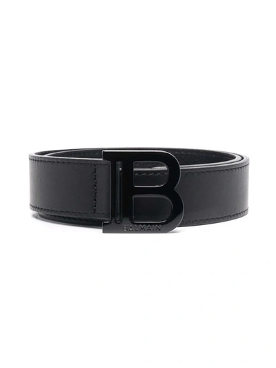 Balmain Kids' Logo-buckle Leather Belt In Black