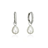 Lily & Roo Silver Diamond Style Large Pearl Drop Hoop Earrings In Hoop