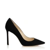 JIMMY CHOO ROMY 100 Black Suede Pointy Toe Pumps,ROMY100SUE