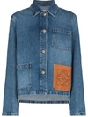 Loewe Anagram Leather-trimmed Denim Jacket In Blau