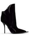 Dolce & Gabbana Black Patent Leather Pointed Ankle Boots Shoes In Schwarz