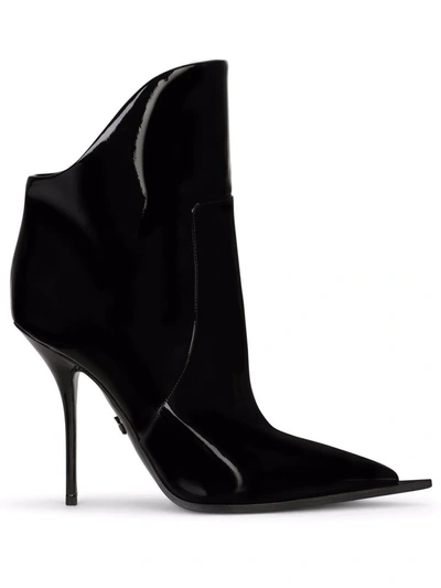 Dolce & Gabbana Cardinale Patent Leather Pointed-toe Ankle Boots In Black