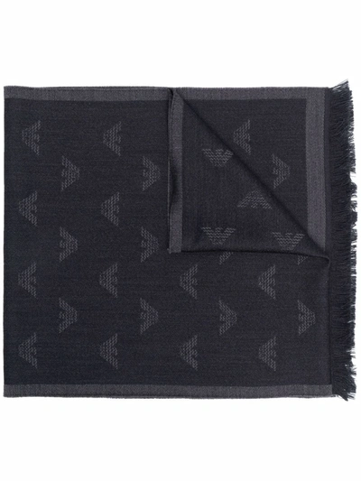 Emporio Armani Logo Embroidered Knit Scarf In Grau