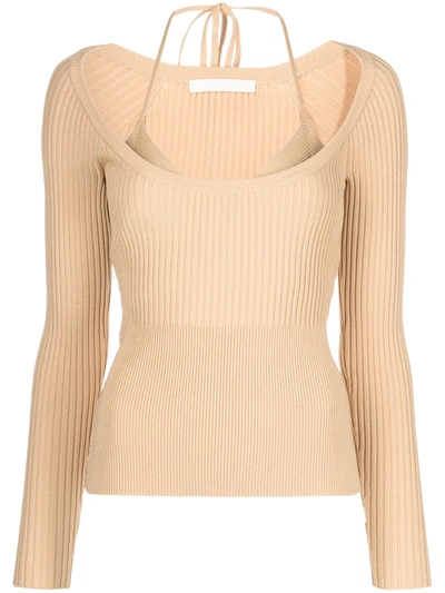 Jonathan Simkhai Jayline Compact Rib Scoop-neck Pullover In Nutmeg