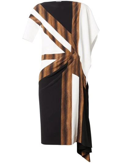 Burberry Flag Intarsia Asymmetric Silk Dress In Black