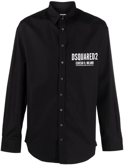 Dsquared2 Logo-print Cotton Shirt In Black
