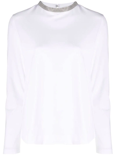 Fabiana Filippi Long-sleeved Embellished-collar Blouse In Weiss
