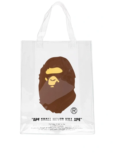 A Bathing Ape Ape Head-print Plastic Tote Bag In Clear