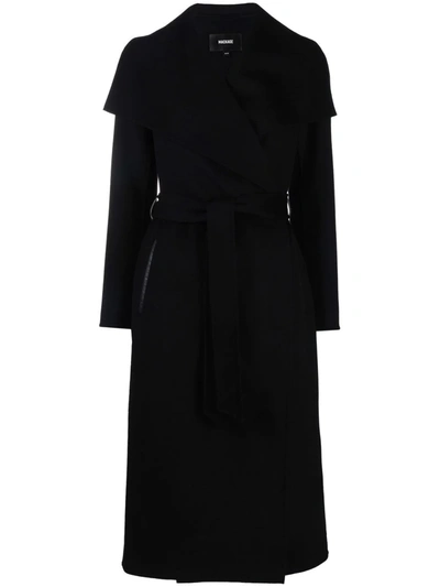 Mackage Draped Belted Wool Coat In Schwarz