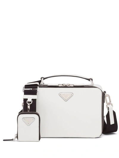 Prada Logo-paque Messenger Bag In Weiss