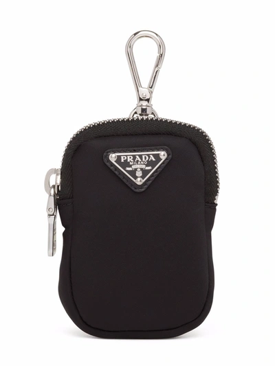 Prada Logo-plaque Zip-fastening Pouch In Schwarz