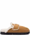 PRADA LOGO-PLAQUE SHEARLING SLIPPERS