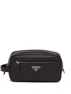 Prada Re-nylon And Saffiano Leather Travel Pouch In Schwarz