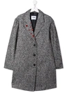 Msgm Teen Rhinestone-embellished Single-breasted Coat In 灰色