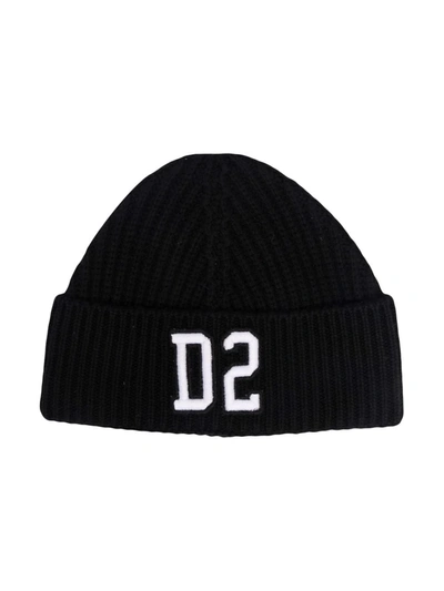 Dsquared2 Babies' Logo-patch Ribbed-knit Hat In 黑色
