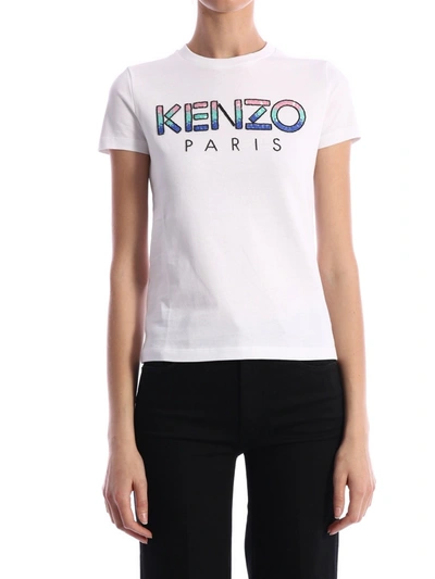 Kenzo T-shirt Sequins Logo - Atterley In White