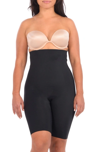 Body Beautiful Extra Hi Waist Long Boy Leg Shaper With Targeted Double Front Panel In Black