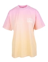 LIVINCOOL WOMAN PINK AND ORANGE GRADIENT T-SHIRT WITH LOGO,LCT005 TEQUILA SUNRISE