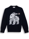 MONCLER BLUE WOOL SWEATER WITH PRINT,9C72120A9622T778