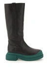 Stuart Weitzman Charli Leather Boots With Green Sole In Lava Emerald (black)