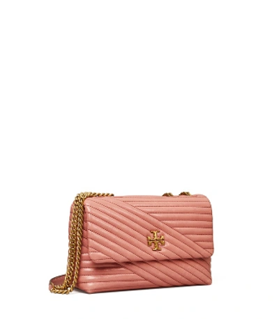 Tory Burch Kira Chevron Glazed Small Convertible Shoulder Bag In Pink Magnolia