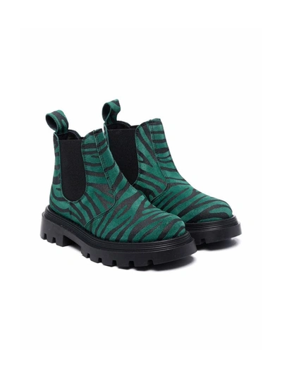 Gallucci Kids' Zebra-print Suede Boots In Green
