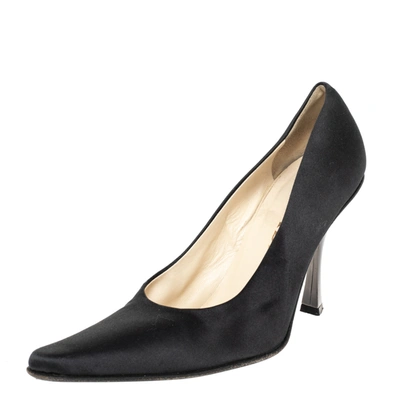Pre-owned Prada Black Satin Pointed Toe Pumps Size 38.5