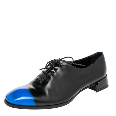 Pre-owned Dior Black/blue Leather Laceup Oxford Size 37.5