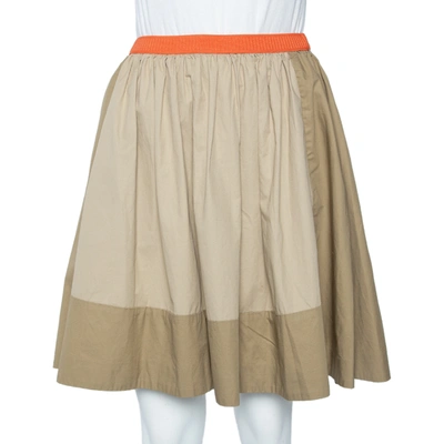 Pre-owned Chloé See By Chloe Two Tone Cotton Contrast Waist Flared Waist S In Beige