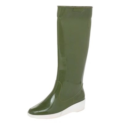 Pre-owned Fendi Green Rubber Wedge Rain Boots Size 36