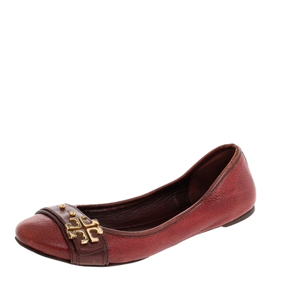 Pre-owned Tory Burch Red Leather Elina Ballet Flats Size 38.5