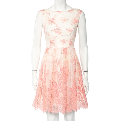 Pre-owned Alice And Olivia Off-white & Pink Floral Lace Sleeveless Mini Dress S