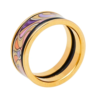 Pre-owned Frey Wille Hommage &agrave; Alphonse Mucha Fire Enamel Gold Plated Band Ring Eu 55 In Purple
