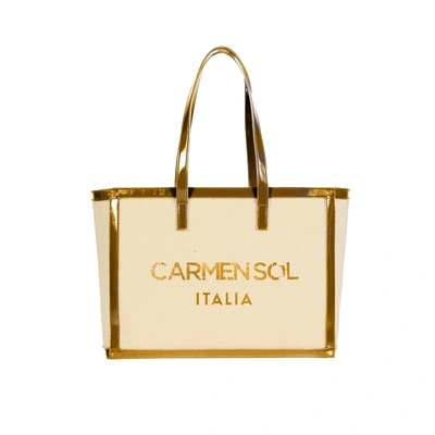 Carmen Sol Capri Canvas Mid Tote In Gold