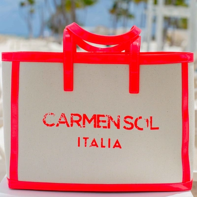 Carmen Sol Capri Canvas Mid Tote In Neon Pink