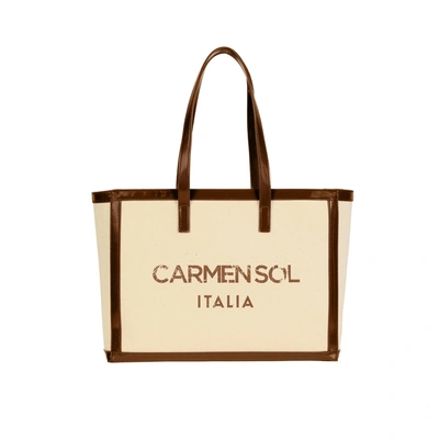 Carmen Sol Capri Canvas Mid Tote In Brown