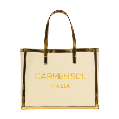Carmen Sol Roma Canvas Large Tote In Gold