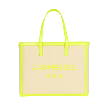 Carmen Sol Roma Canvas Large Tote In Neon-yellow