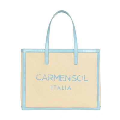Carmen Sol Roma Canvas Large Tote In Baby-blue