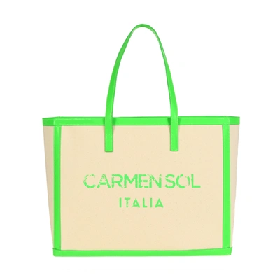 Carmen Sol Roma Canvas Large Tote In Neon-green