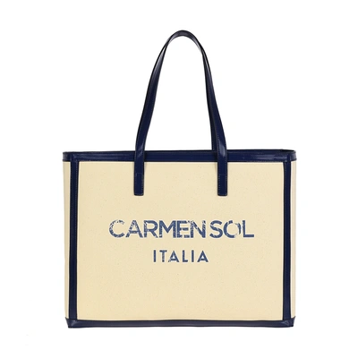 Carmen Sol Roma Canvas Large Tote In Navy Blue