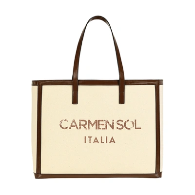 Carmen Sol Roma Canvas Large Tote In Brown