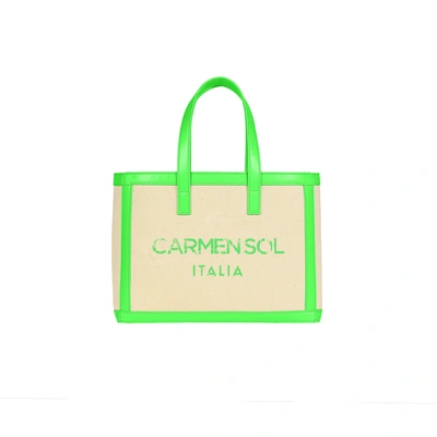 Carmen Sol Venezia Canvas Mini Tote In Neon Green