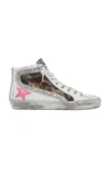 GOLDEN GOOSE SLIDE CAMO SUEDE AND LEATHER SNEAKERS