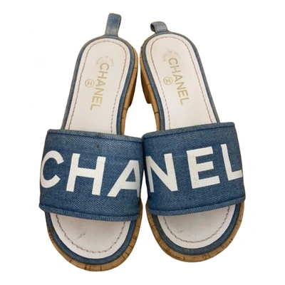 Pre-owned Chanel Cloth Mules In Blue