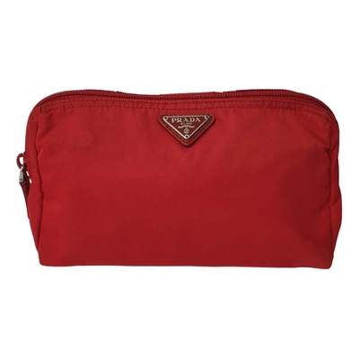 Pre-owned Prada Tessuto Cloth Clutch Bag In Red