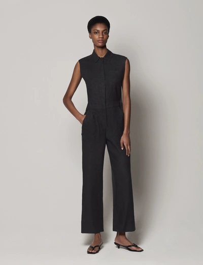 Another Tomorrow Sleeveless Linen Jumpsuit In Black