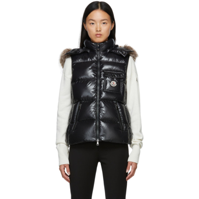 Moncler Balabio Puffer Vest With Faux Fur In Black